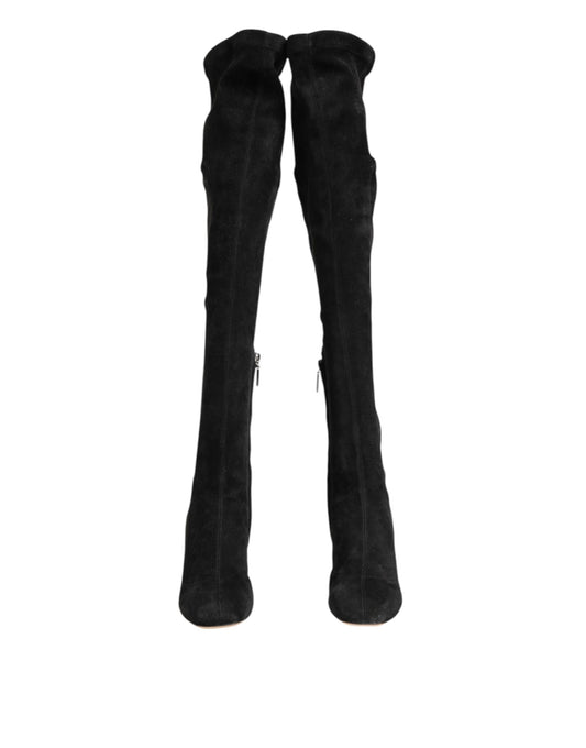 Dolce & Gabbana – Kniehohe Stiefel aus schwarzem Wildleder