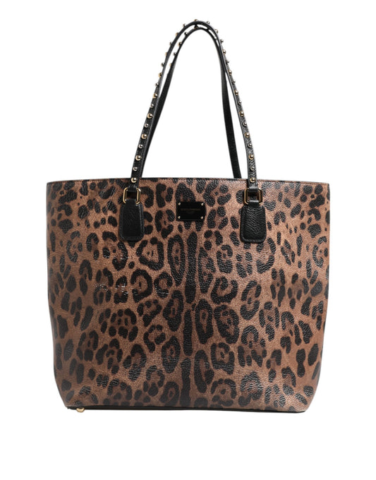 Dolce & Gabbana Brown Leopard GLAM Leather Logo Plaque Tote Bag
