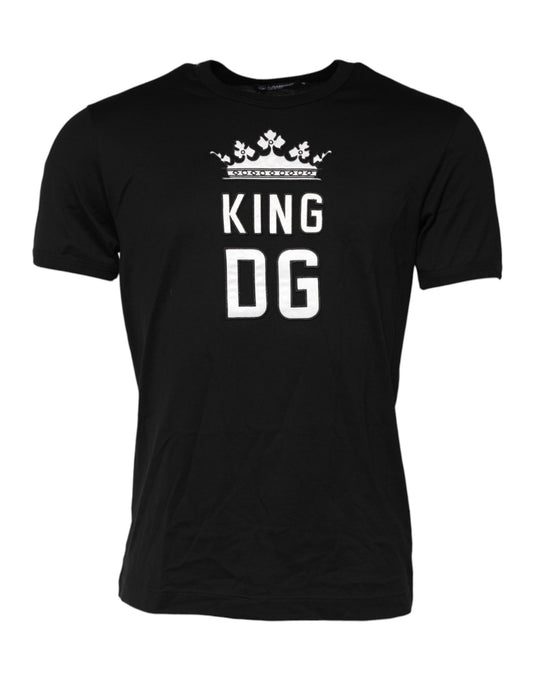 Dolce & Gabbana Schwarzes T-Shirt aus Baumwolle mit Rundhalsausschnitt „DG King Crown“