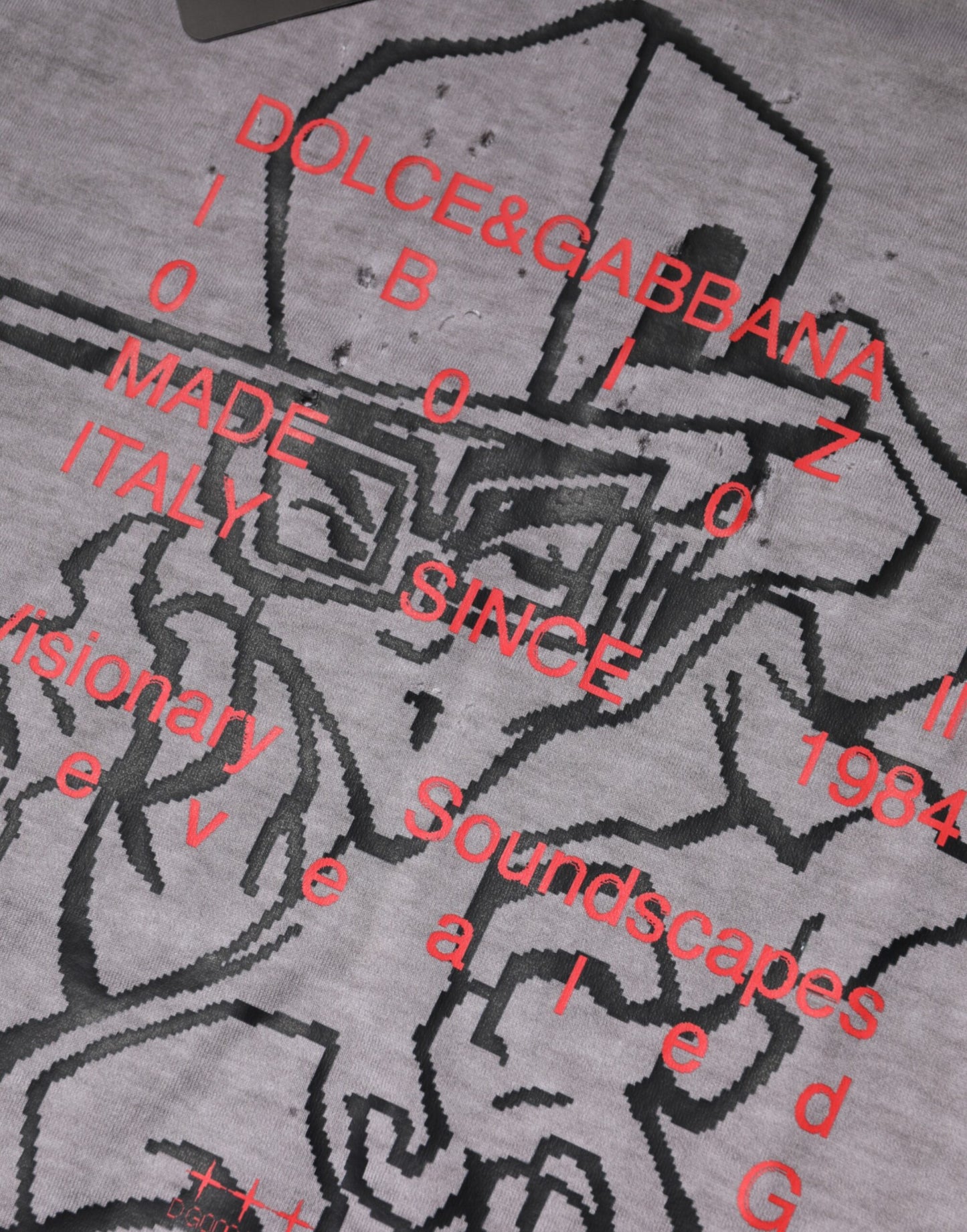 Dolce & Gabbana – Graues Baumwoll-T-Shirt mit Rundhalsausschnitt und grafischem Print