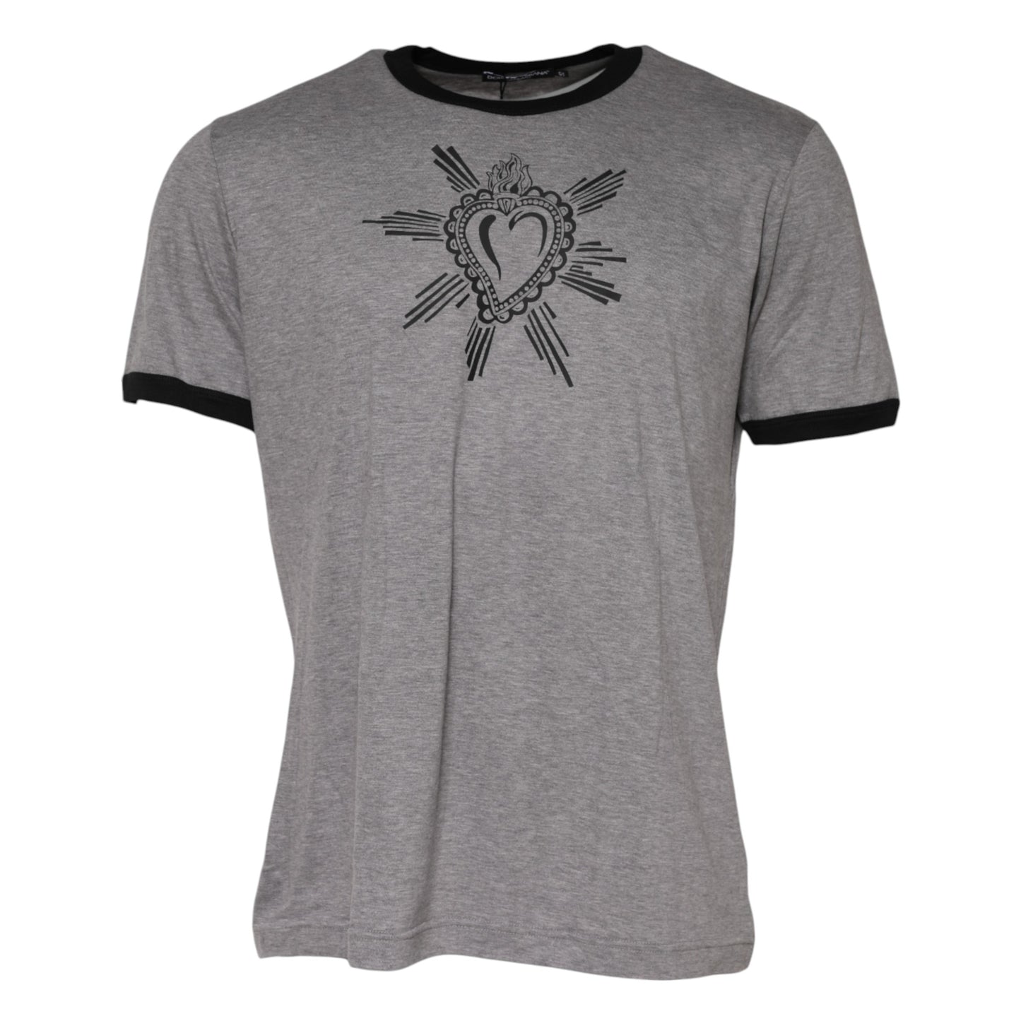 Dolce & Gabbana Graues T-Shirt aus Baumwolle mit Rundhalsausschnitt „Sacred Heart“