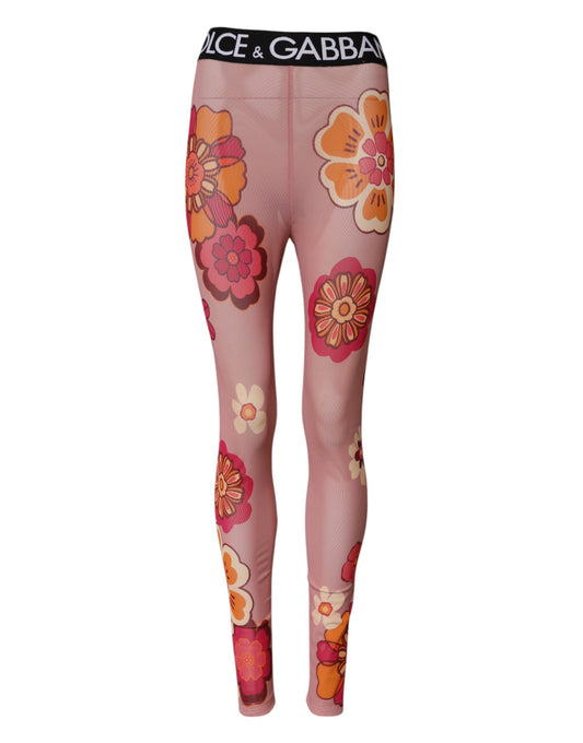 Dolce & Gabbana, Rosa Leggings mit Blumenmuster und Stretchbund