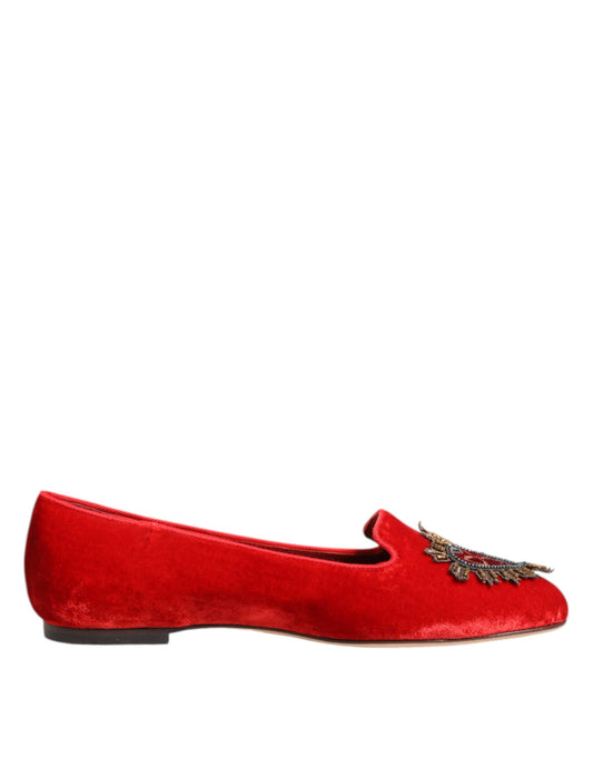 Dolce & Gabbana – Rote Loafer aus Samt mit DG-Herzmotiv