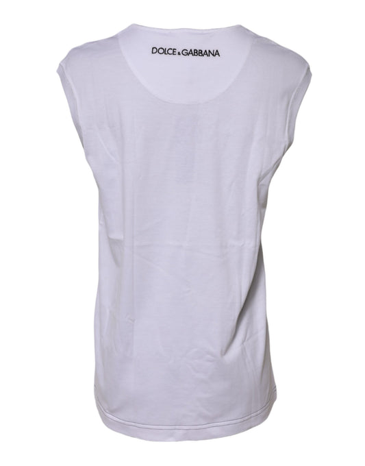 Dolce & Gabbana – Ärmelloses Tank-T-Shirt aus weißer Baumwolle mit Aufdruck