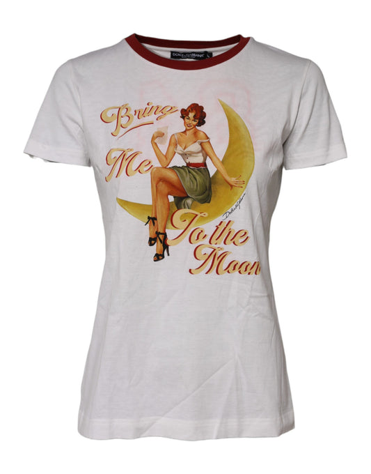 Dolce & Gabbana – Weißes „Bring Me To The Moon“-Pin-Up-T-Shirt