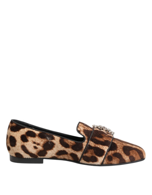 Dolce & Gabbana – Loafer mit Kristallen in Braun mit Leopardenmuster