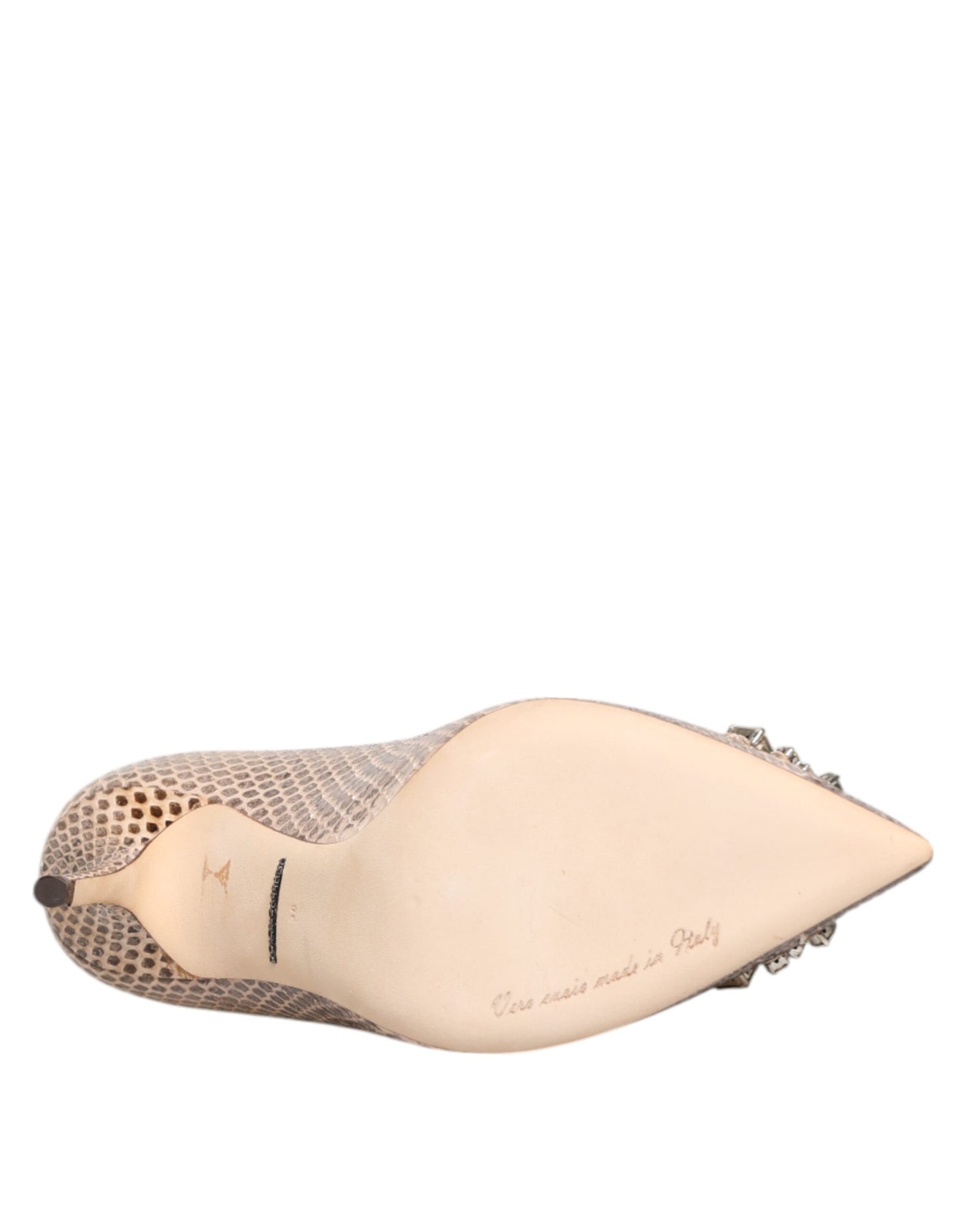 Dolce & Gabbana – Pumps aus beigefarbenem Leder mit Kristallverzierung