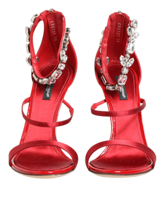 Dolce & Gabbana Rote Satin Kristalle Keira Sandalen Heels Schuhe