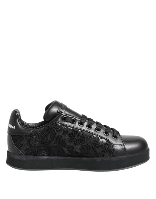 Dolce & Gabbana Schwarze Sneakers mit Blumenspitze