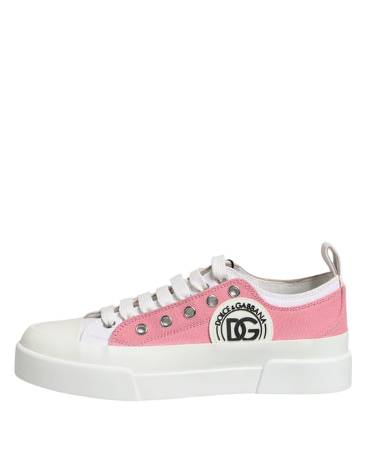 Dolce & Gabbana Weiß Rosa Canvas Low Top Sneakers Schuhe