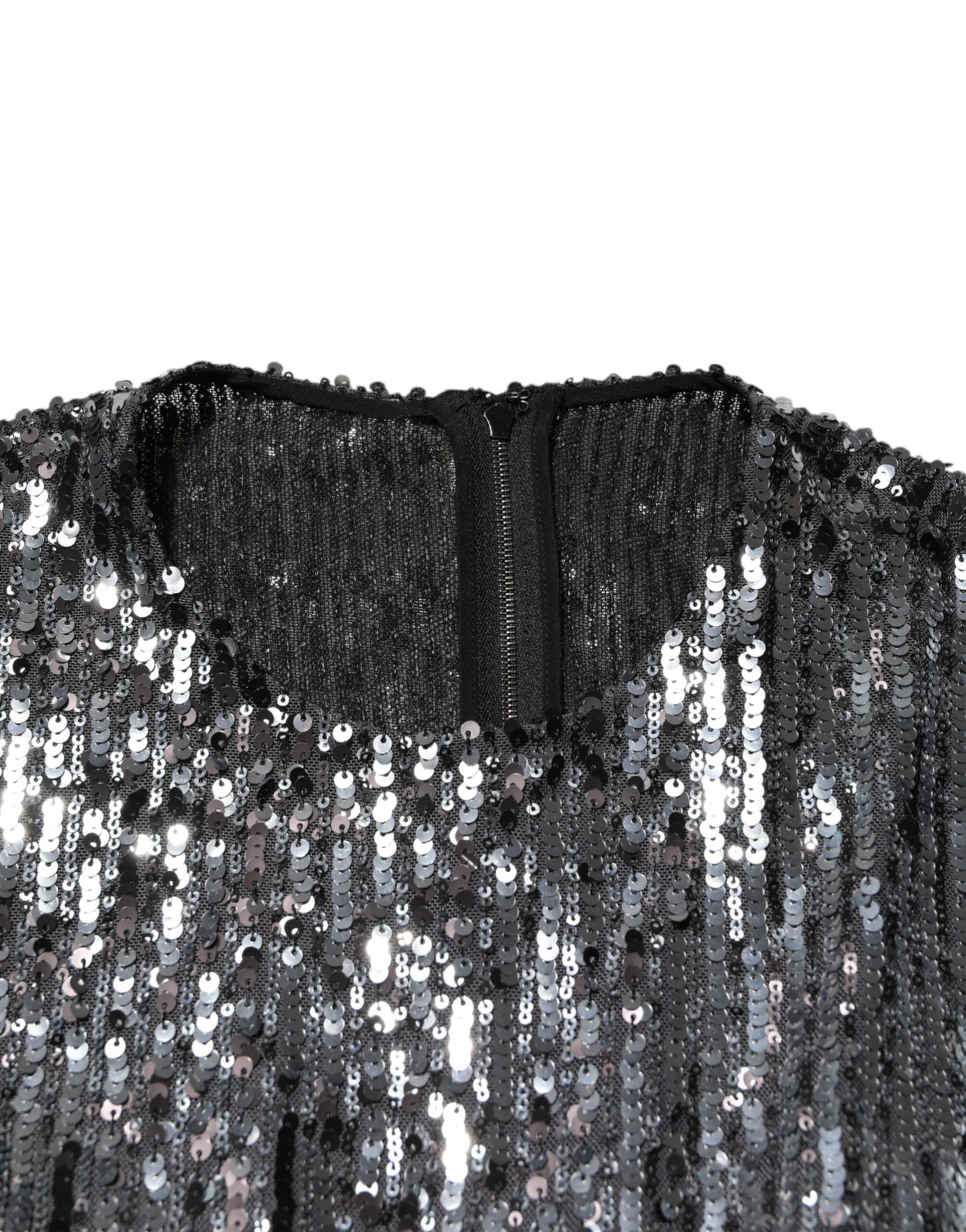 Dolce & Gabbana – Schwarzes, langärmliges Midi-A-Linien-Kleid mit Pailletten