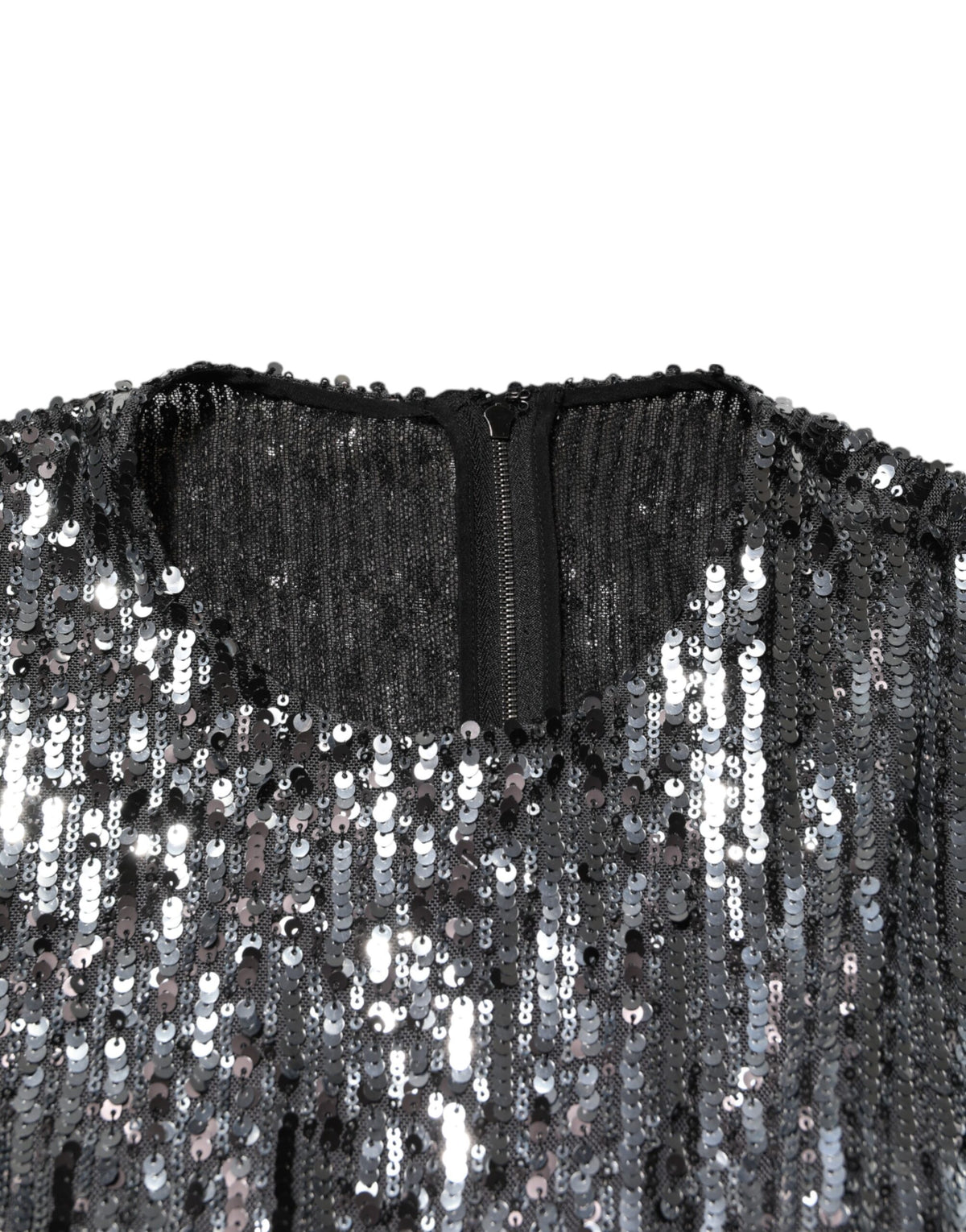 Dolce & Gabbana – Schwarzes, langärmliges Midi-A-Linien-Kleid mit Pailletten