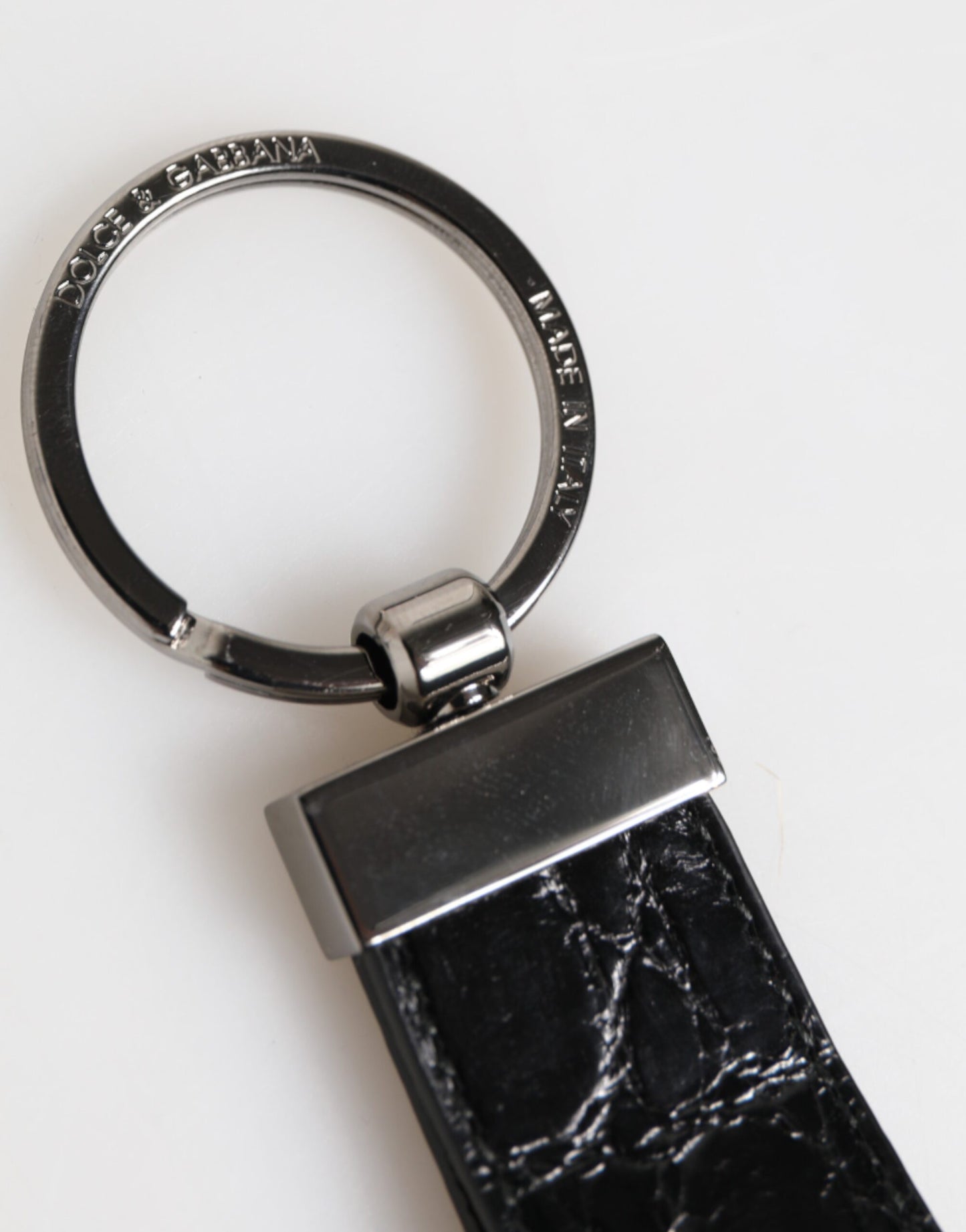 Dolce & Gabbana Schlüsselanhänger aus schwarzem Leder mit Logo und Metallring für Herren