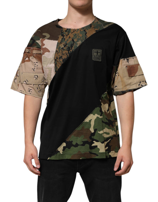Dolce & Gabbana Mehrfarbiges Patchwork-T-Shirt aus Baumwolle mit Rundhalsausschnitt