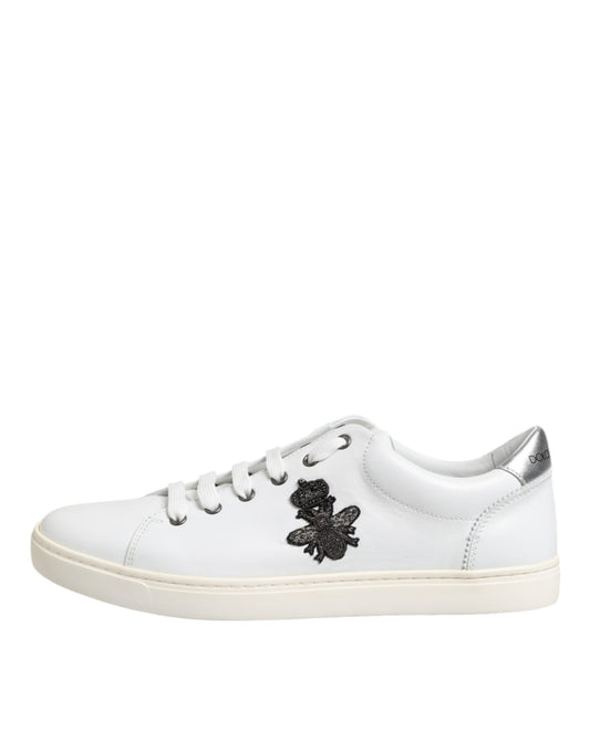 Dolce & Gabbana Weiße Crown Bee Leder Low Top Sneakers Schuhe