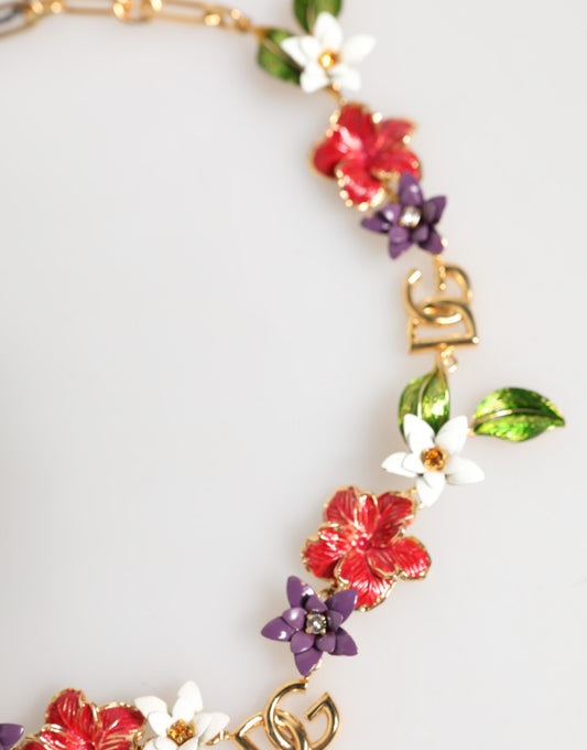 Dolce & Gabbana – Modeschmuck-Halskette mit floralem Logodetail aus goldenem Messing