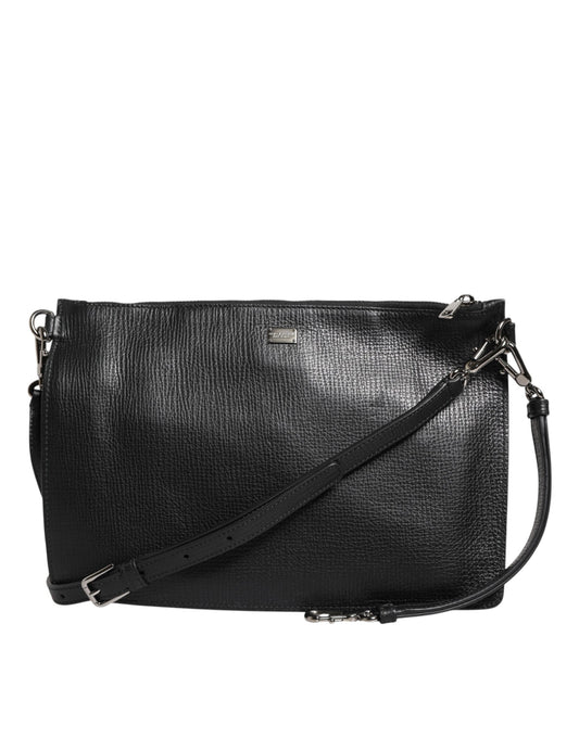 Dolce & Gabbana Schultertasche aus schwarzem Palmellato-Leder mit Logoplakette