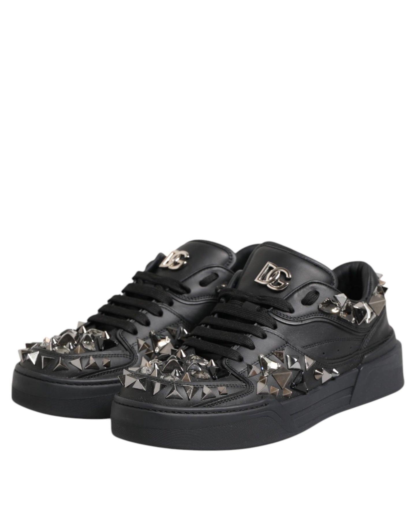 Dolce & Gabbana – Niedrige Sneakers aus schwarzem Leder mit Nieten