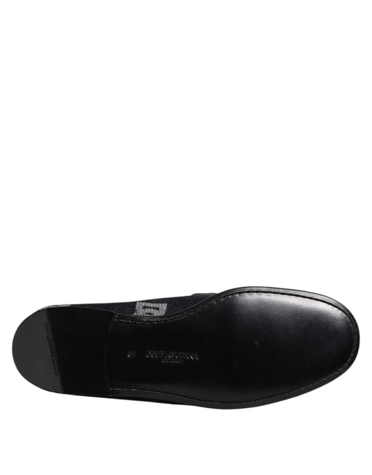 Dolce & Gabbana – Blaue Baumwoll-Loafer mit Logo, formelle Abendschuhe