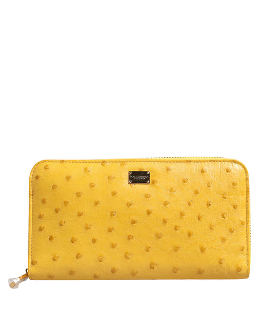 Dolce & Gabbana – Kontinentale Geldbörse mit Rundum-Reißverschluss und Logo-Schild aus gelbem Leder
