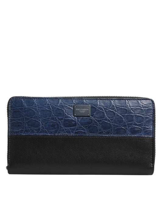 Dolce & Gabbana Herren Continental Clutch aus exotischem Leder in Schwarz und Blau