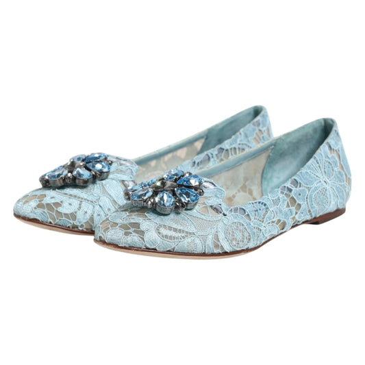 Dolce & Gabbana Blaue Spitzen-Ballerinas mit Kristallen, Halbschuhe