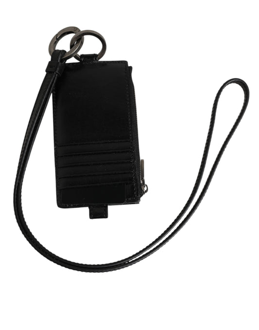 Dolce & Gabbana – Kartenetui aus schwarzem Leder mit Logoprägung und Schlüsselband