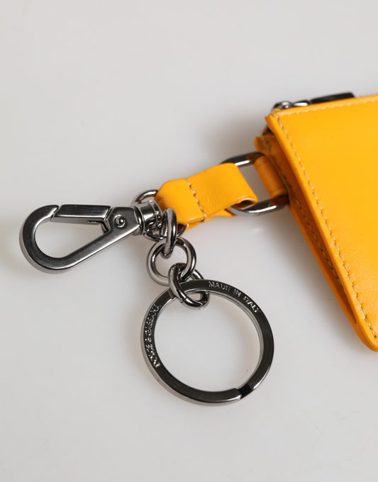 Dolce & Gabbana Gelb-Orange Leder Kreditkarten-Schlüsseletui zum Anklipsen