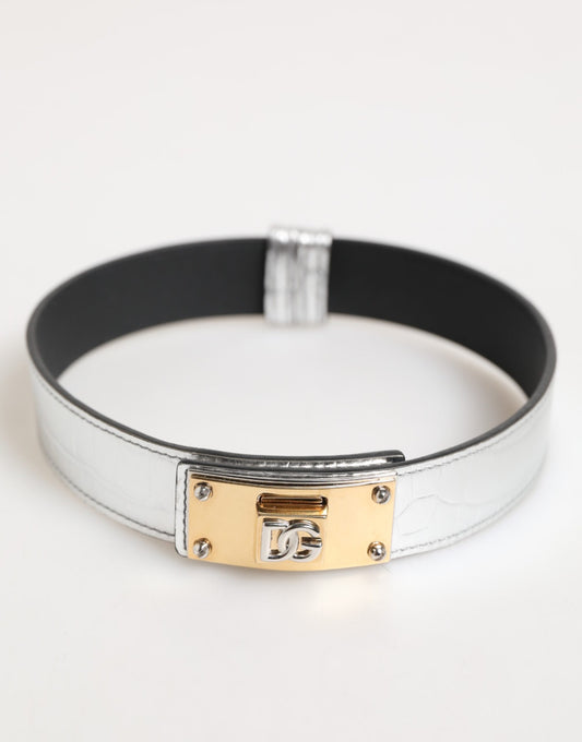 Dolce & Gabbana Halsband aus strukturiertem Leder in Silber und Gold