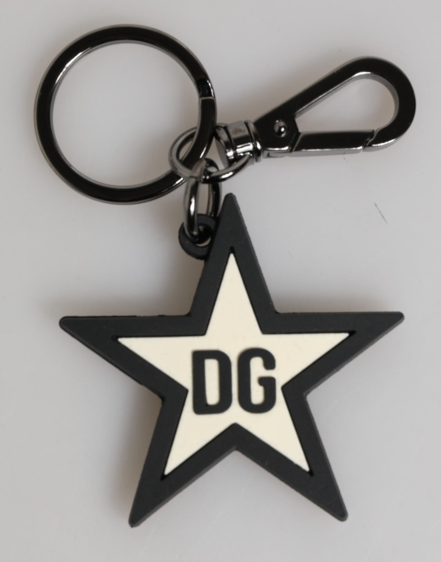 Dolce & Gabbana Weiß Schwarz DG Logo Stern Gummi Herren Schlüsselanhänger