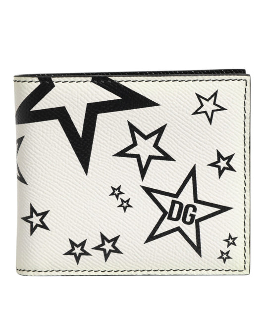 Dolce & Gabbana Weißes Leder DG Star Logo Bifold Herren Kartenetui