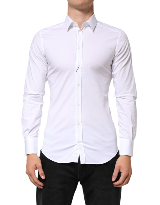 Dolce & Gabbana White GOLD Cotton Long Sleeves Dress Men Shirt