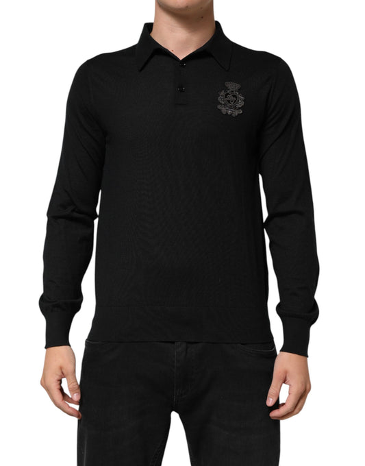 Dolce & Gabbana Schwarzer Kaschmir-Polo-Herren-Langarmpullover