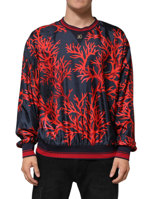 Dolce & Gabbana Seidenpullover mit marineblauem und rotem Korallendruck