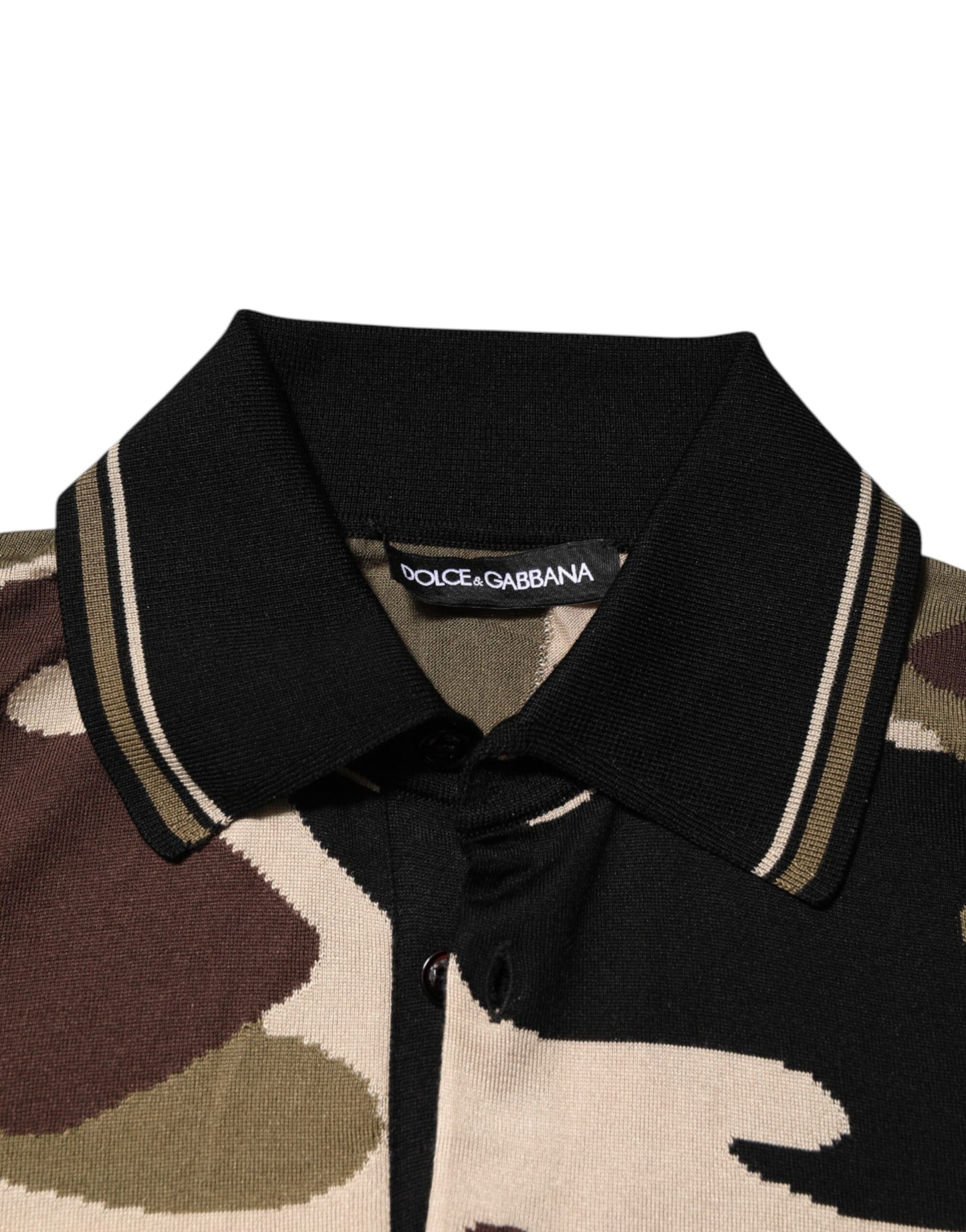 Dolce & Gabbana Camouflage Braunes Militär-Poloshirt aus Seide