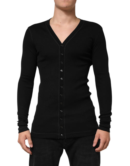 Dolce & Gabbana – Schwarzer Cardigan-Pullover aus Baumwolle mit Knopfleiste für Herren