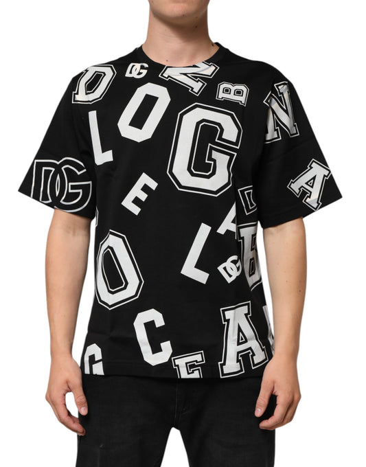 Dolce & Gabbana – Schwarzes, kurzärmliges T-Shirt aus Baumwolle mit Buchstabendruck