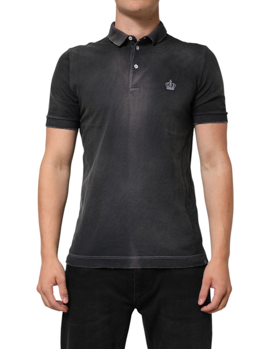 Dolce & Gabbana Herren-Poloshirt mit Kronenkragen aus grauer Baumwolle