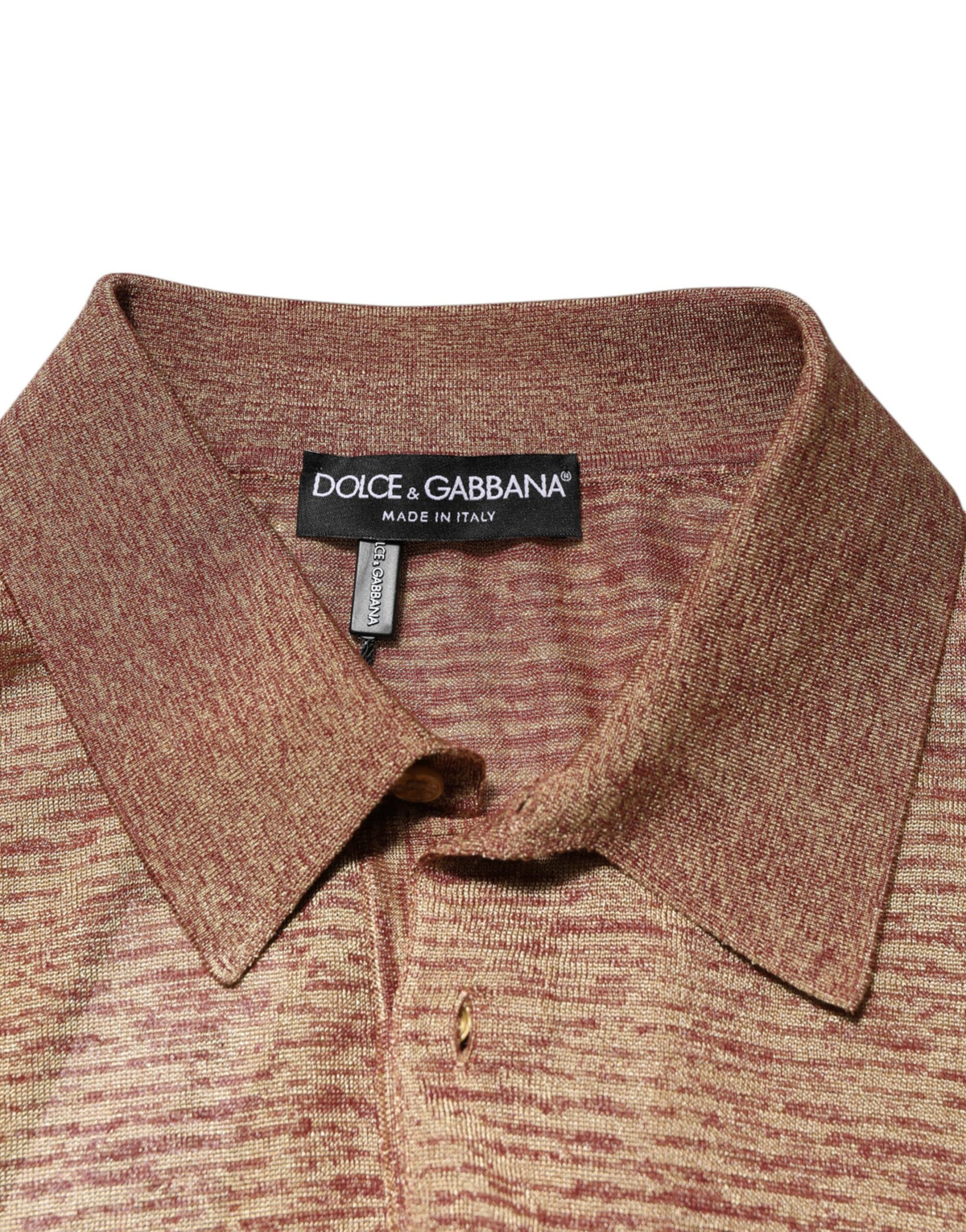 Dolce & Gabbana – Kurzärmliges Poloshirt aus strukturierter Seide in Braun