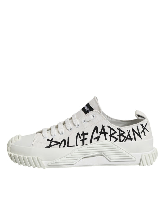 Dolce & Gabbana Weiße Logo Graffiti Low Top Sneakers Schuhe