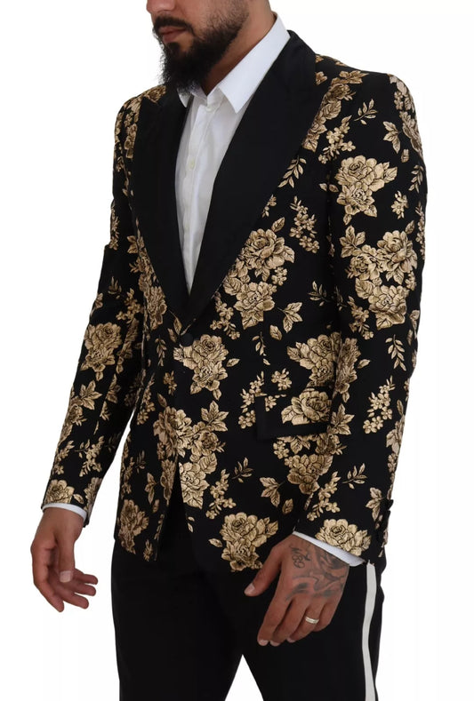 Dolce & Gabbana – Blazer mit Blumenstickerei in Gold und Schwarz