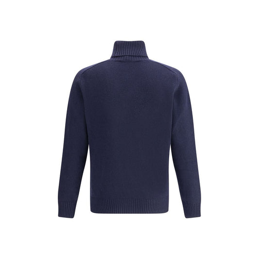 Brooksfield Blauer Fleece-Rollkragenpullover aus Wolle
