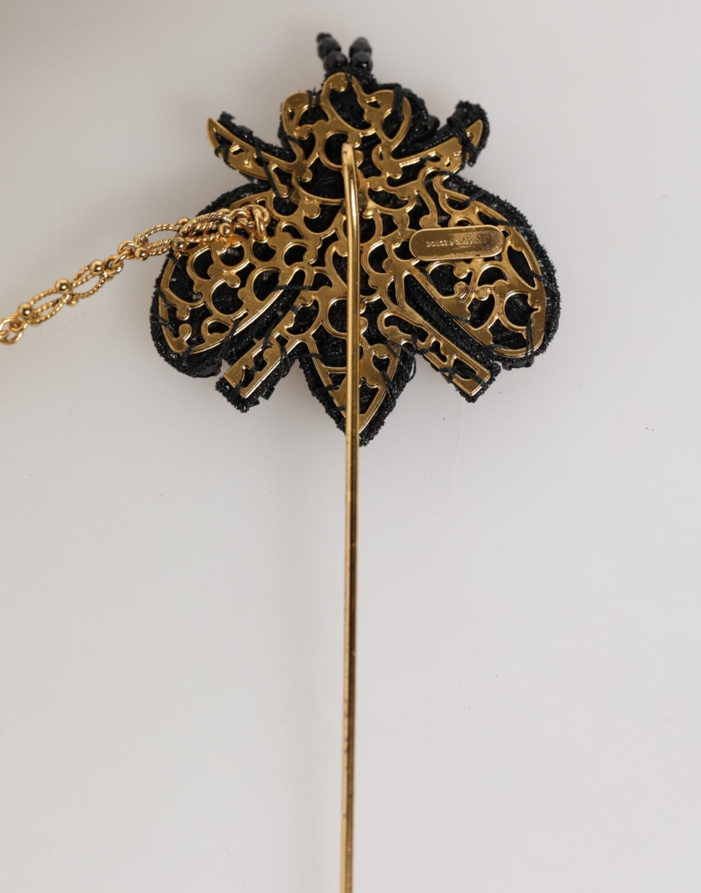 Dolce & Gabbana Anstecknadel Gold Messing Schwarz Kristall Biene Accessoires Brosche