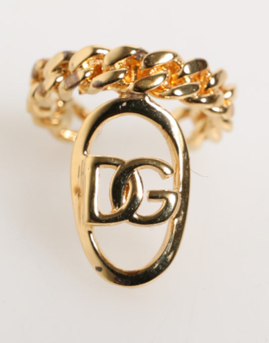 Dolce & Gabbana – Verstellbarer Ring mit ovaler DG-Logokette aus goldfarbenem Messing