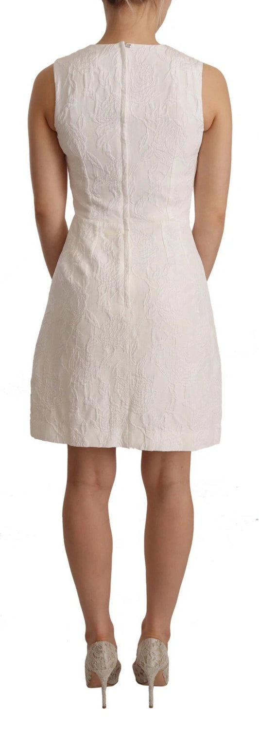 Dolce & Gabbana – Weißes, ärmelloses Etui-Minikleid mit Blumenmuster