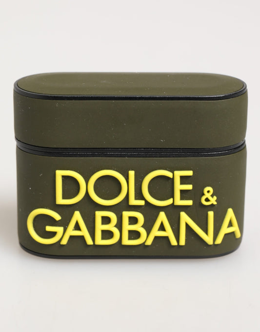Dolce & Gabbana – Airpods-Etui aus Gummi mit geprägtem Logo in Armeegrün