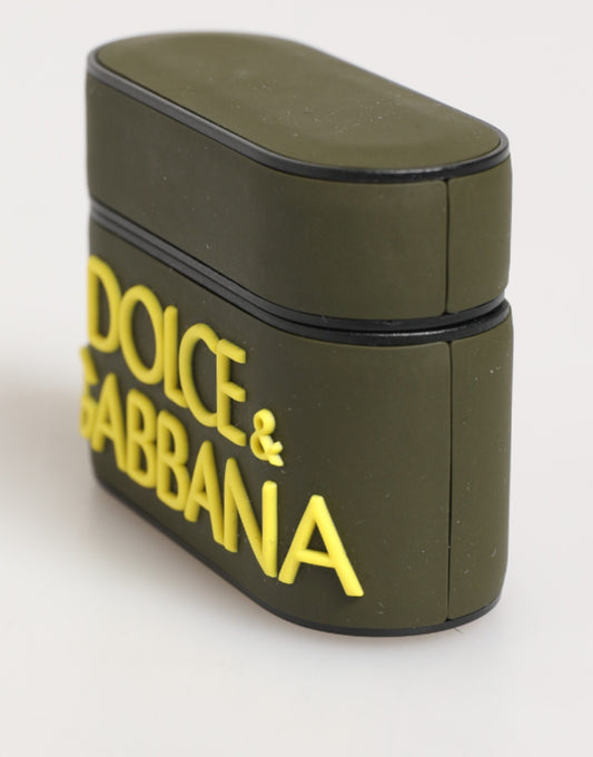 Dolce & Gabbana – Airpods-Etui aus Gummi mit geprägtem Logo in Armeegrün