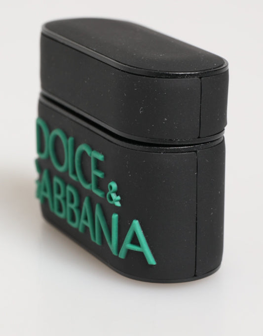 Dolce & Gabbana – Accessoire-Airpods-Hülle aus Gummi mit geprägtem Logo in Schwarz-Mint