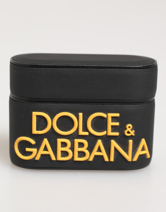 Dolce & Gabbana – Airpods-Etui mit geprägtem Logo aus Gummi in Schwarz und Gelb