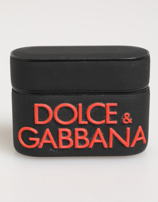 Dolce & Gabbana – Airpods-Etui aus Gummi mit Logoprägung in Schwarz und Orange